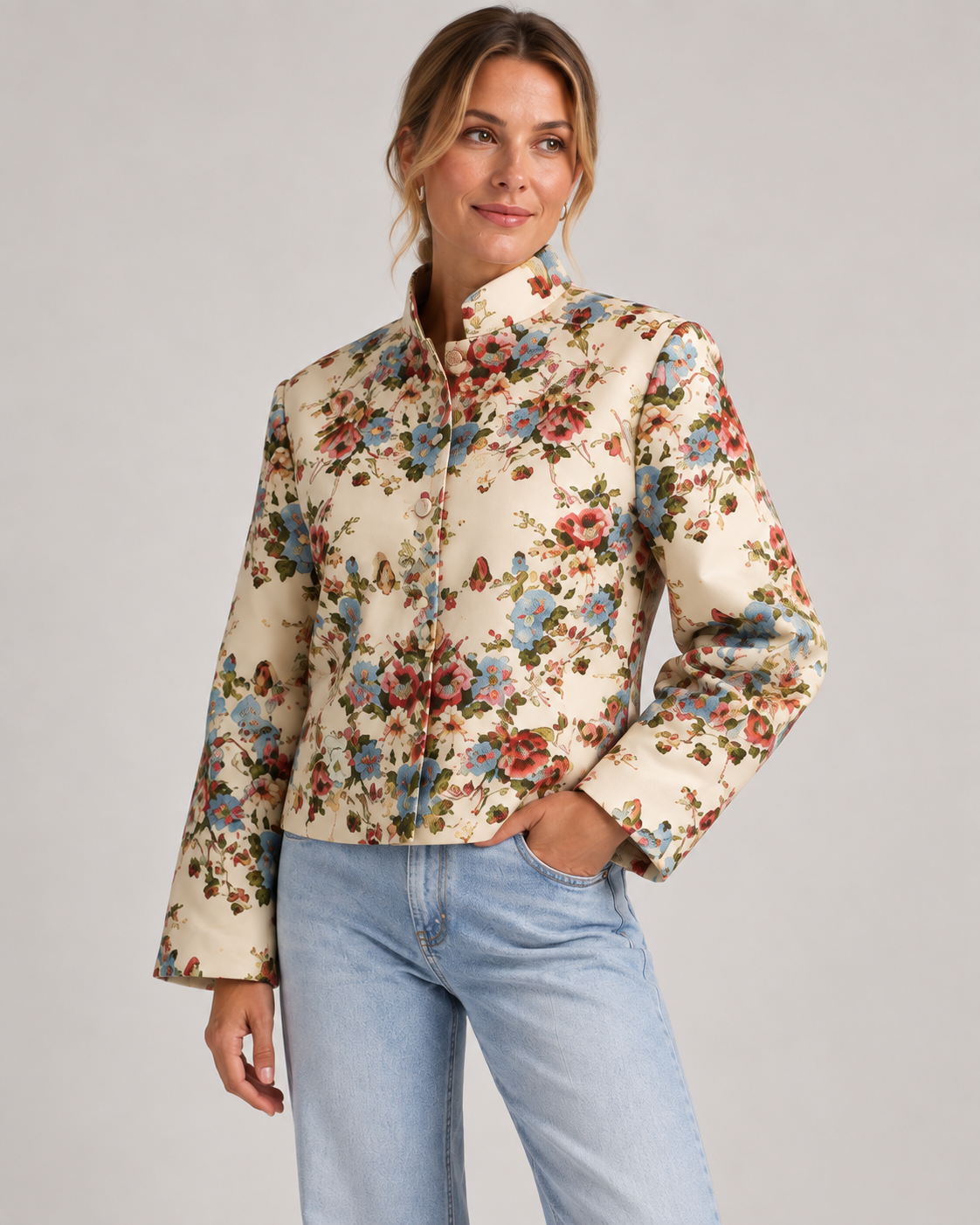 Helena | Floral Jacket with Stand Collar