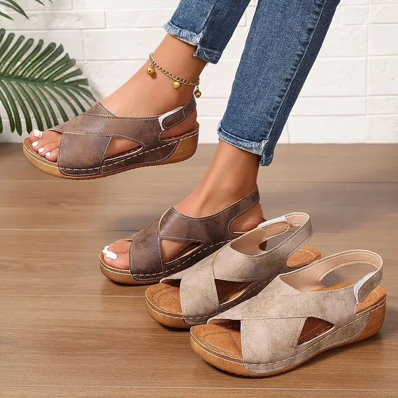 Clarisa | Sandals Open-Toe Cross-Strap Adjustable Wedge Sole