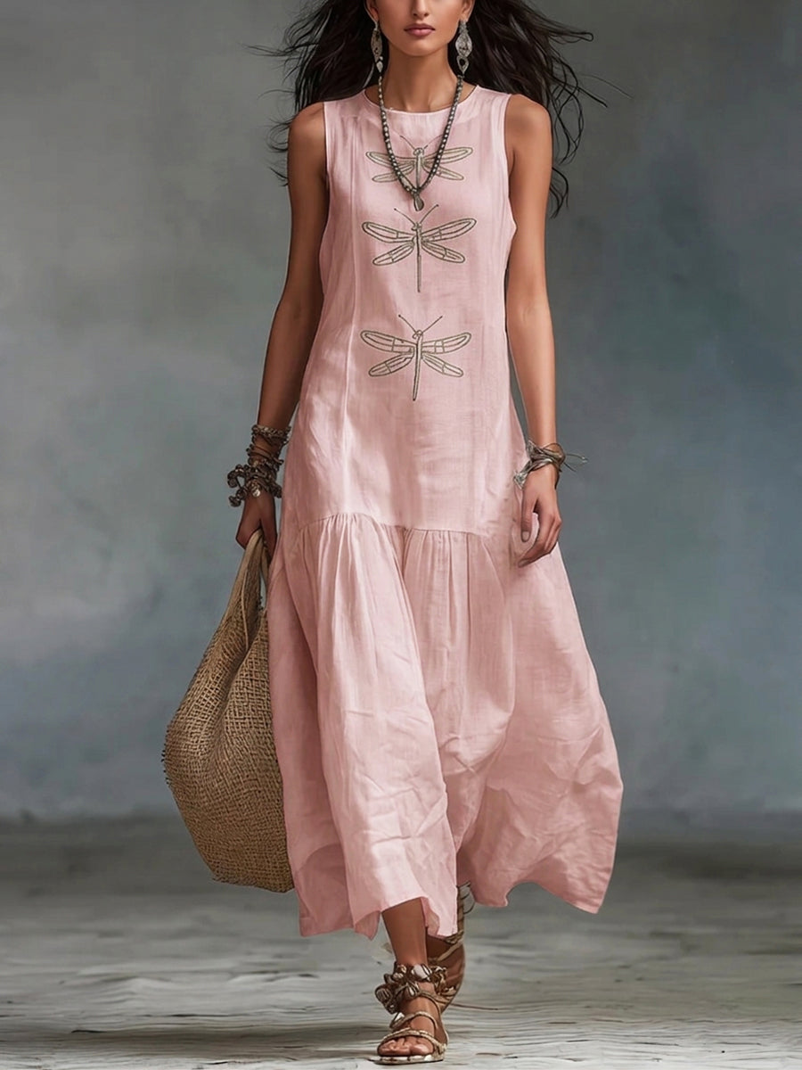 Kevina | Sleeveless Dragonfly Print Maxi Dress