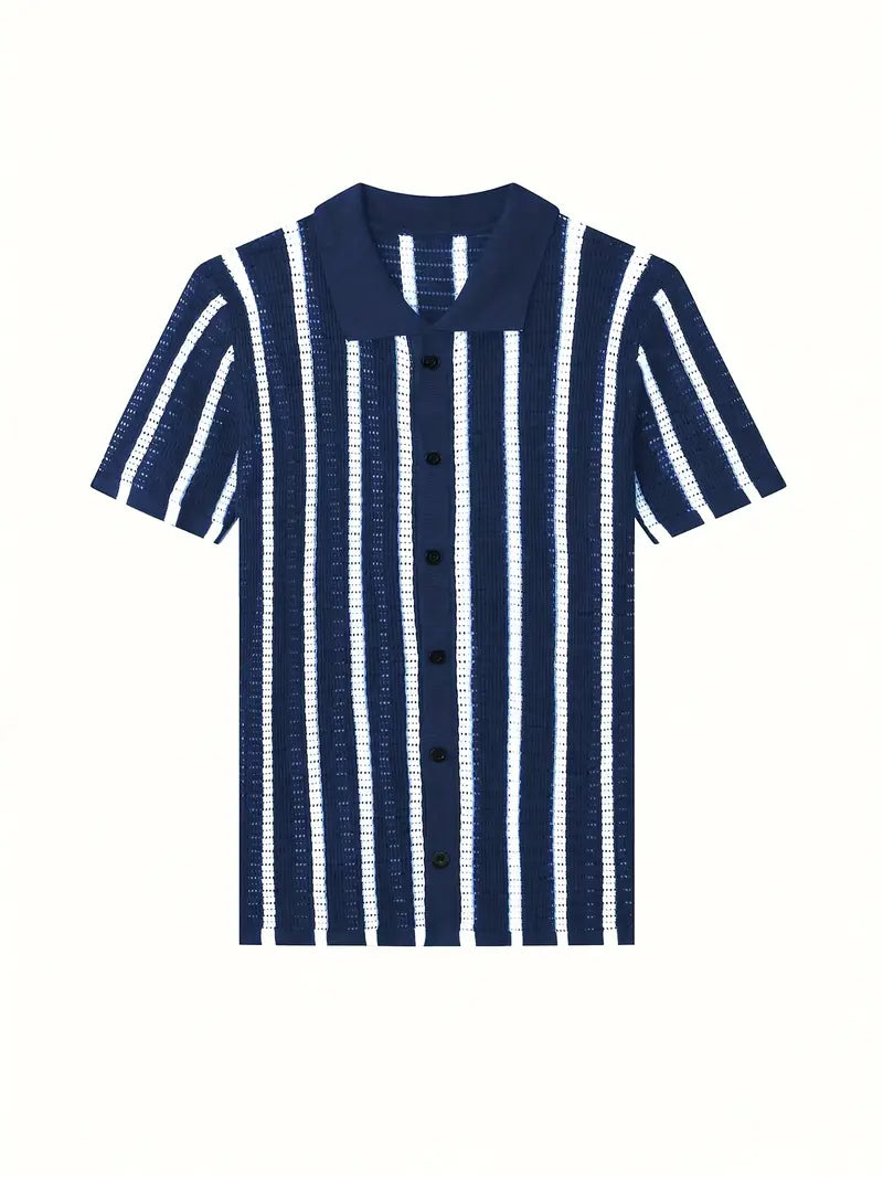 Cordell | Striped Short Sleeve Button Knit Shirt