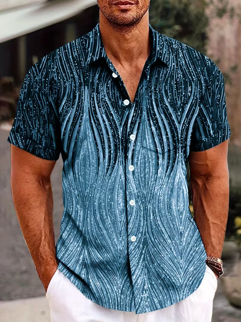 Klenn - Short Sleeve Button Front Gradient Print Shirt