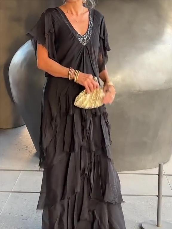 Carlijn | V-Neck Ruffle Maxi Dress Flutter Sleeve