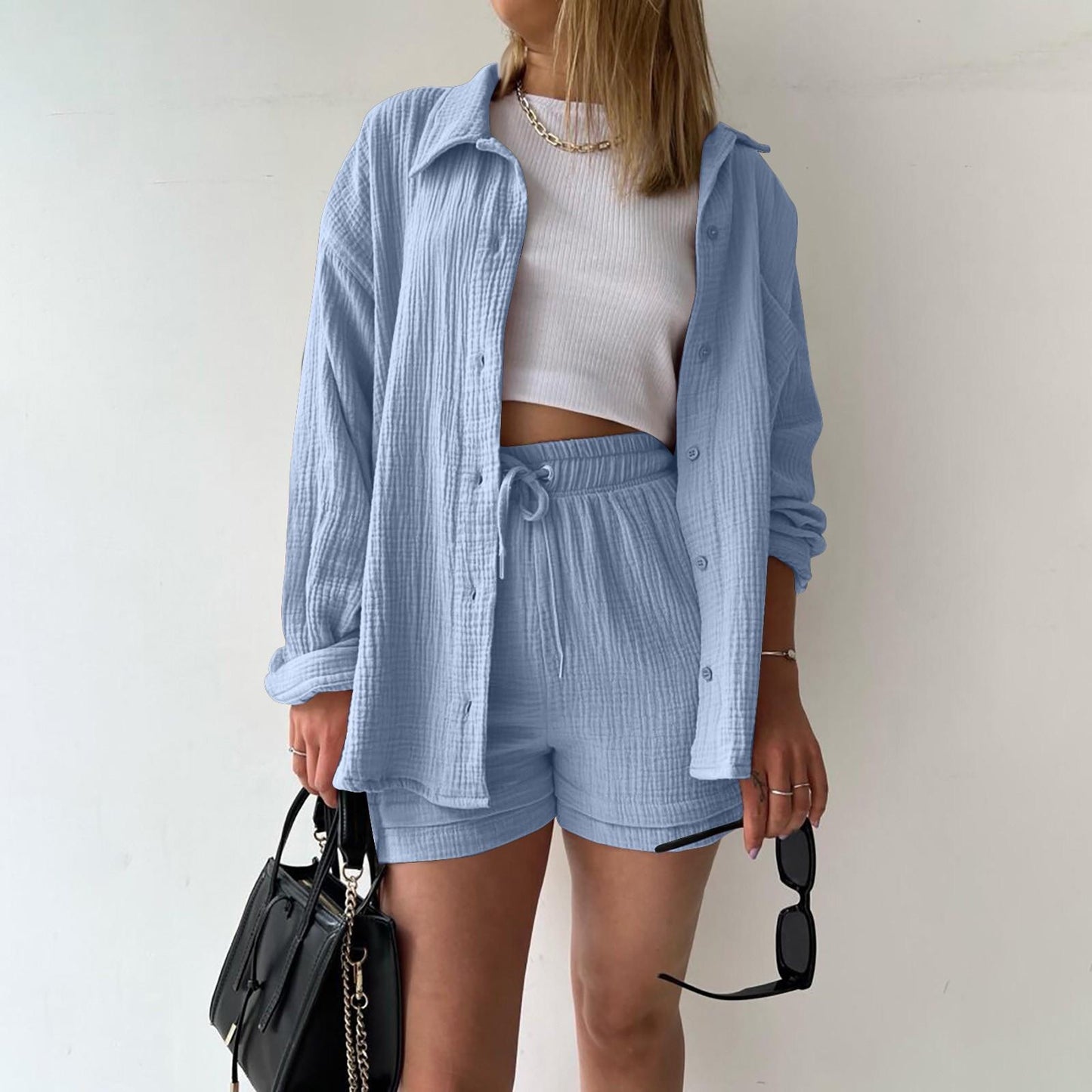 Katelyn | Crinkled Shirt And Shorts Set