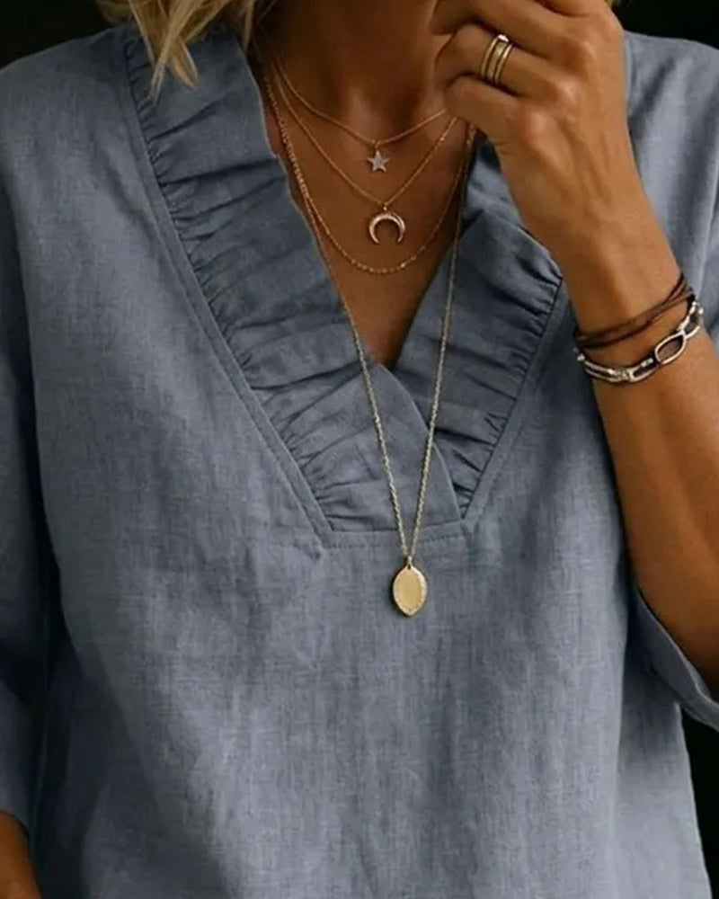 Elianne | Ruffle V-Neck Loose Blouse