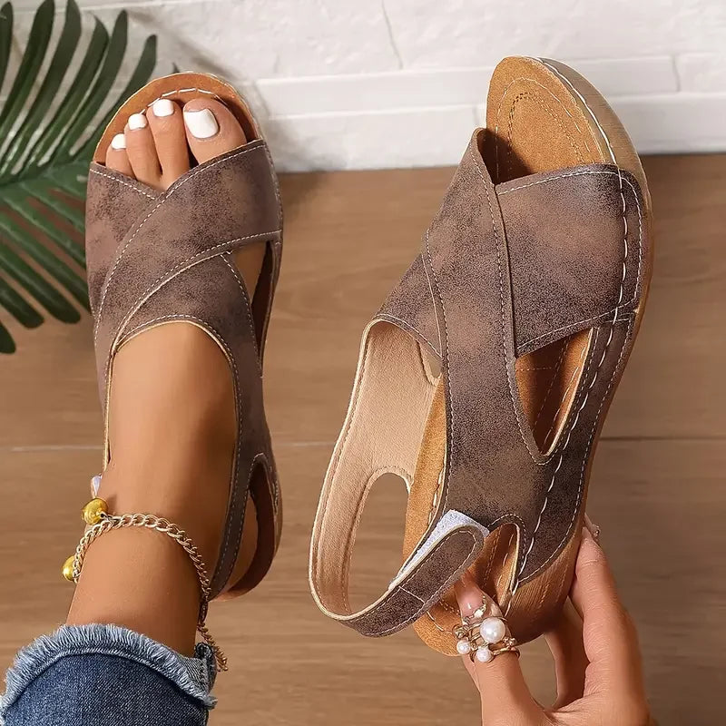 Clarisa | Sandals Open-Toe Cross-Strap Adjustable Wedge Sole
