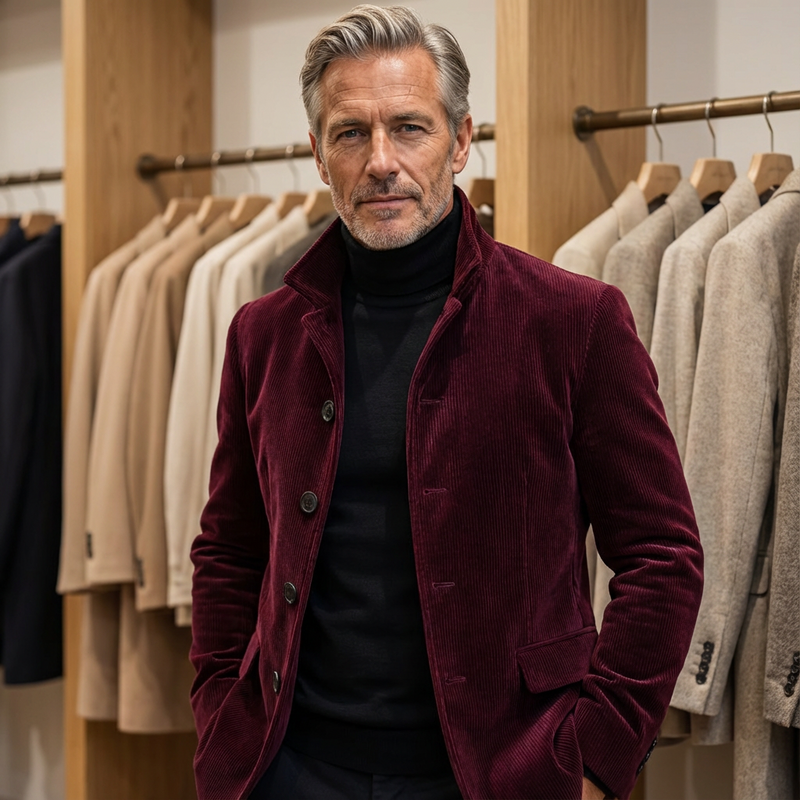 Eusebiu | Corduroy Button Front Stand Collar Jacket