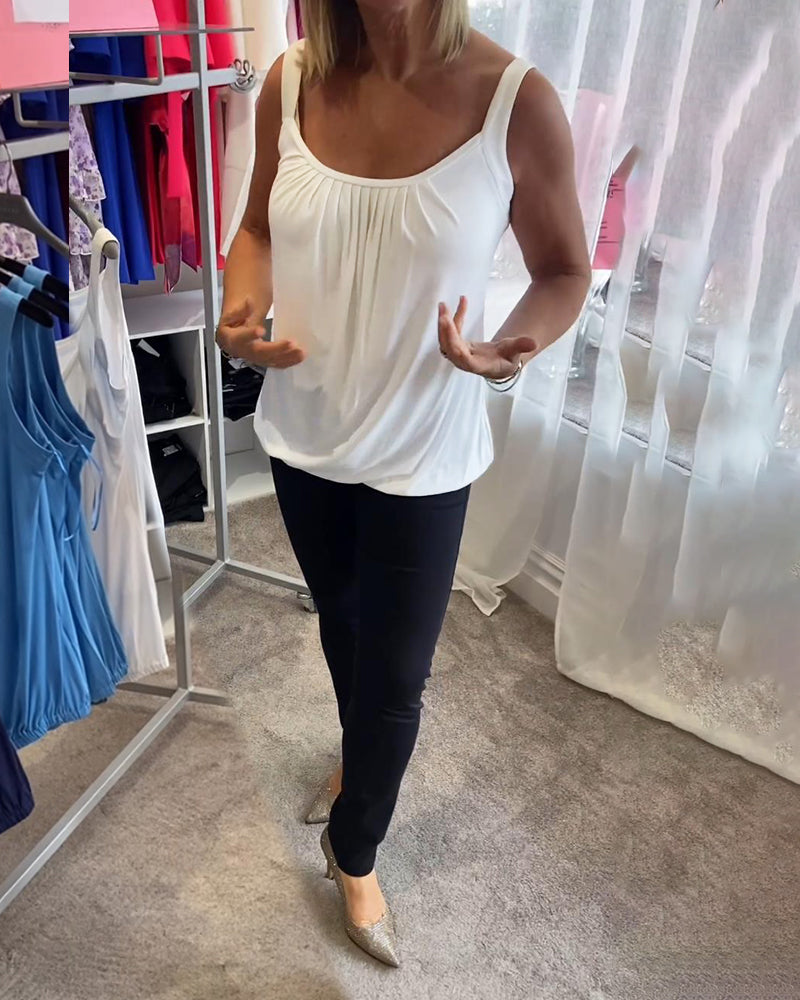 Hanner - Pleated Sleeveless Scoop Neck Tank Top