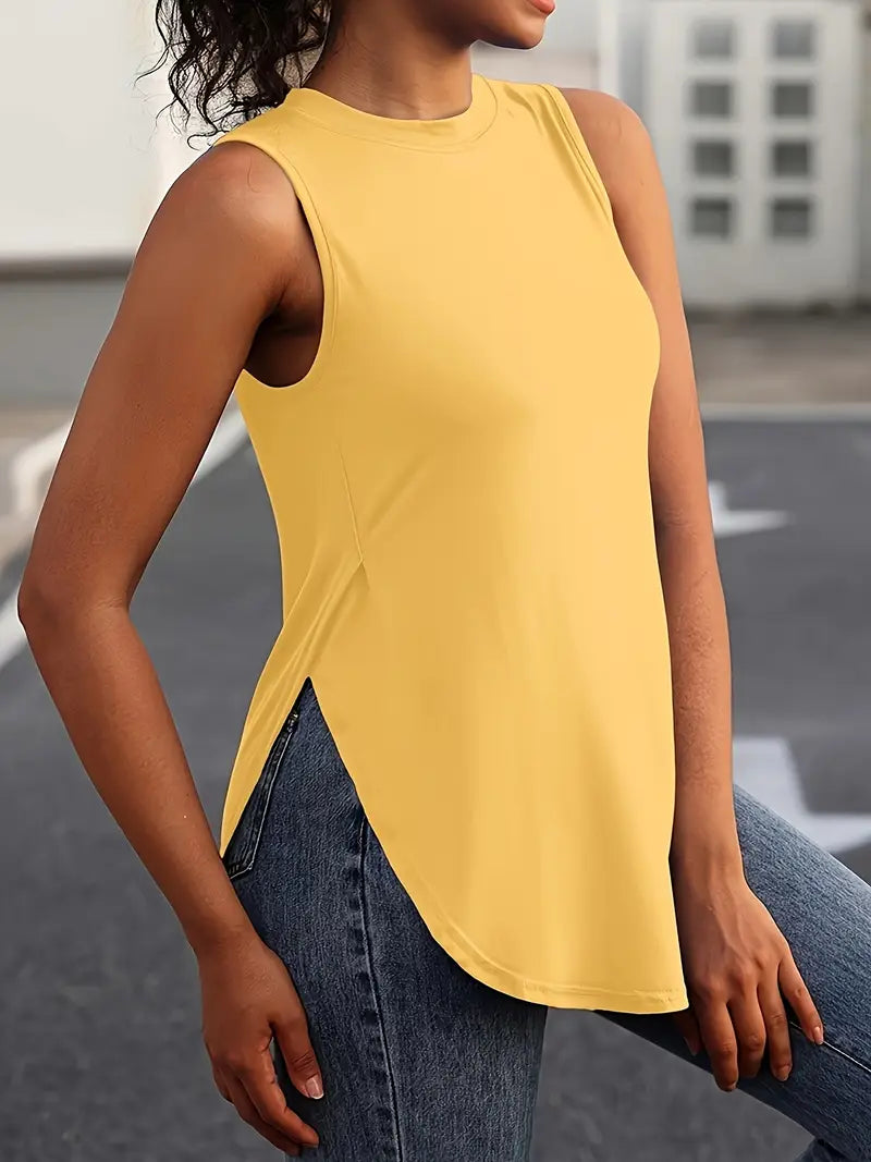 Desirae | Solid Sleeveless Crew Neck Tunic Top