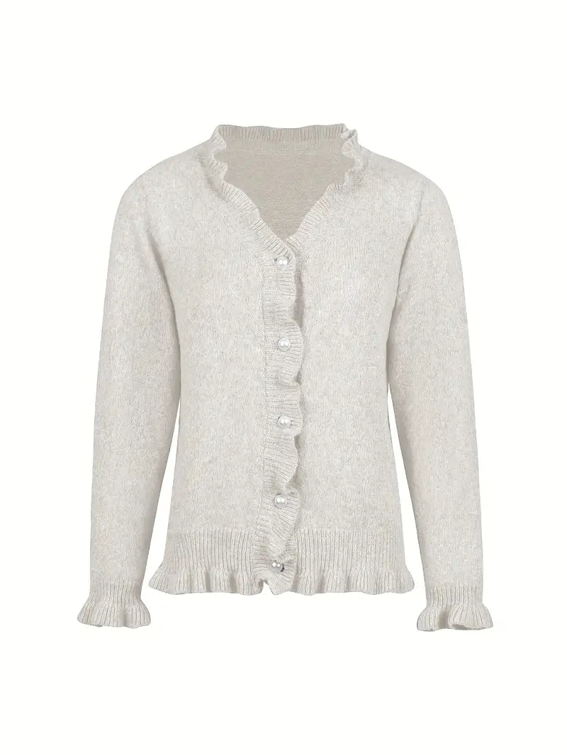 Hanifa | Ruffle Trim Button Knit Cardigan