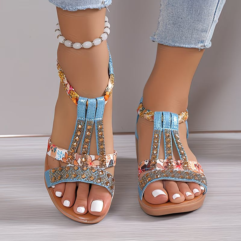 Noelia | Wedge Sandals with Printed T-Straps