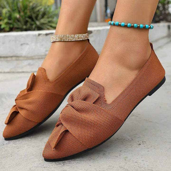 Hiromi | Bow Pointed Toe Slip On Flats