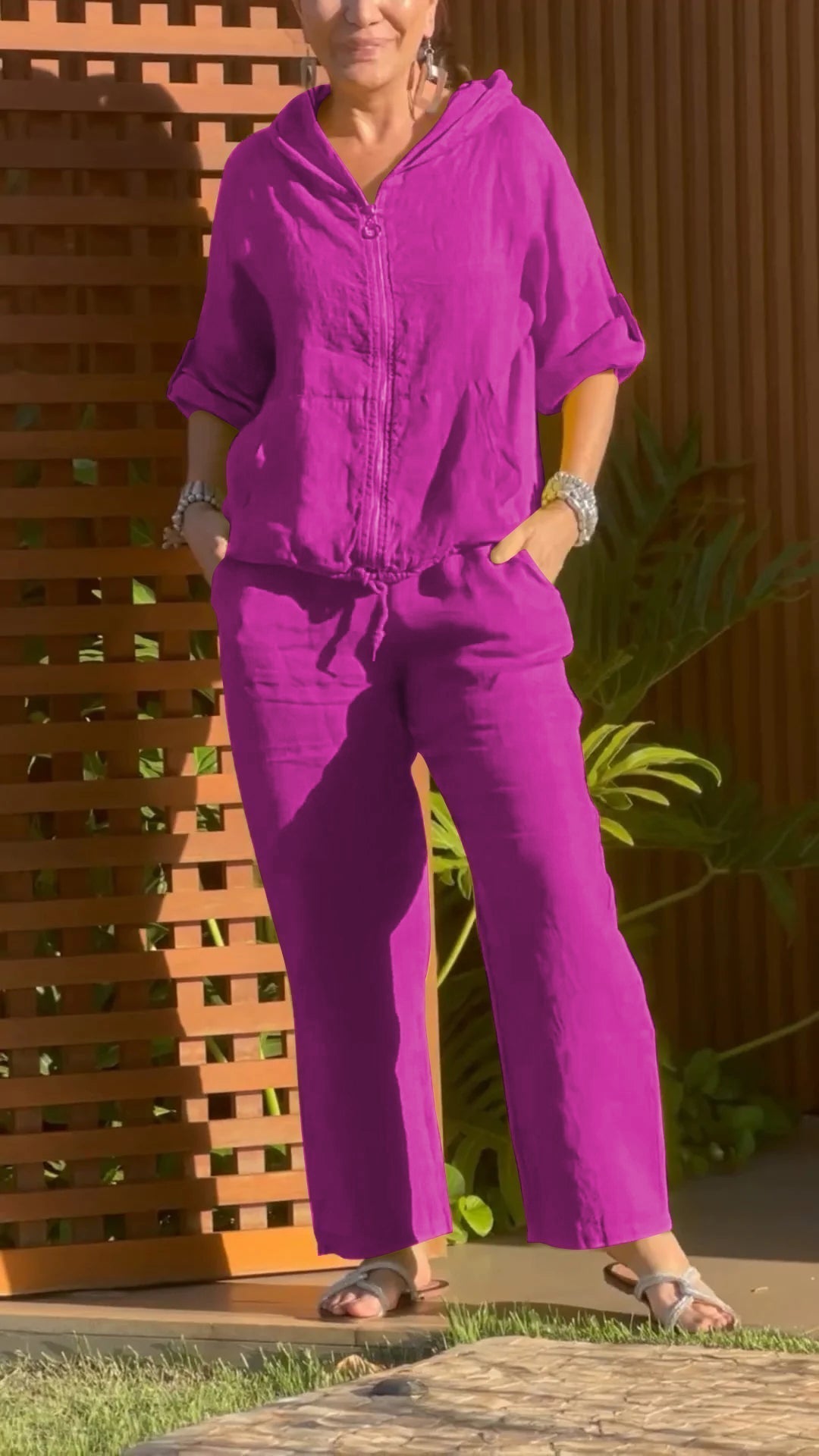 Pietra | Hooded Zip Two Piece Pant Set