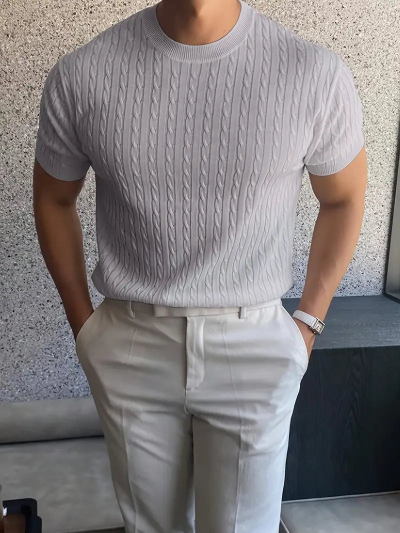 Kiril - Cable Knit Short Sleeve Crewneck Jumper