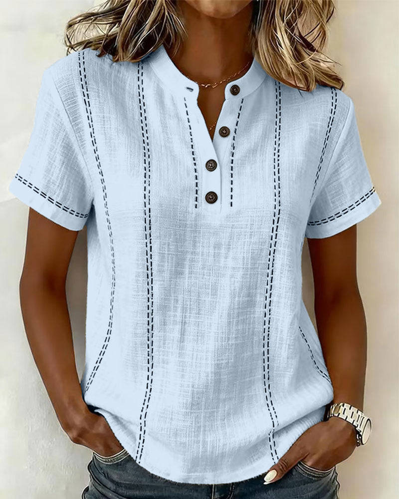 Vanessia | Blouse Short Sleeve Button Neck Top