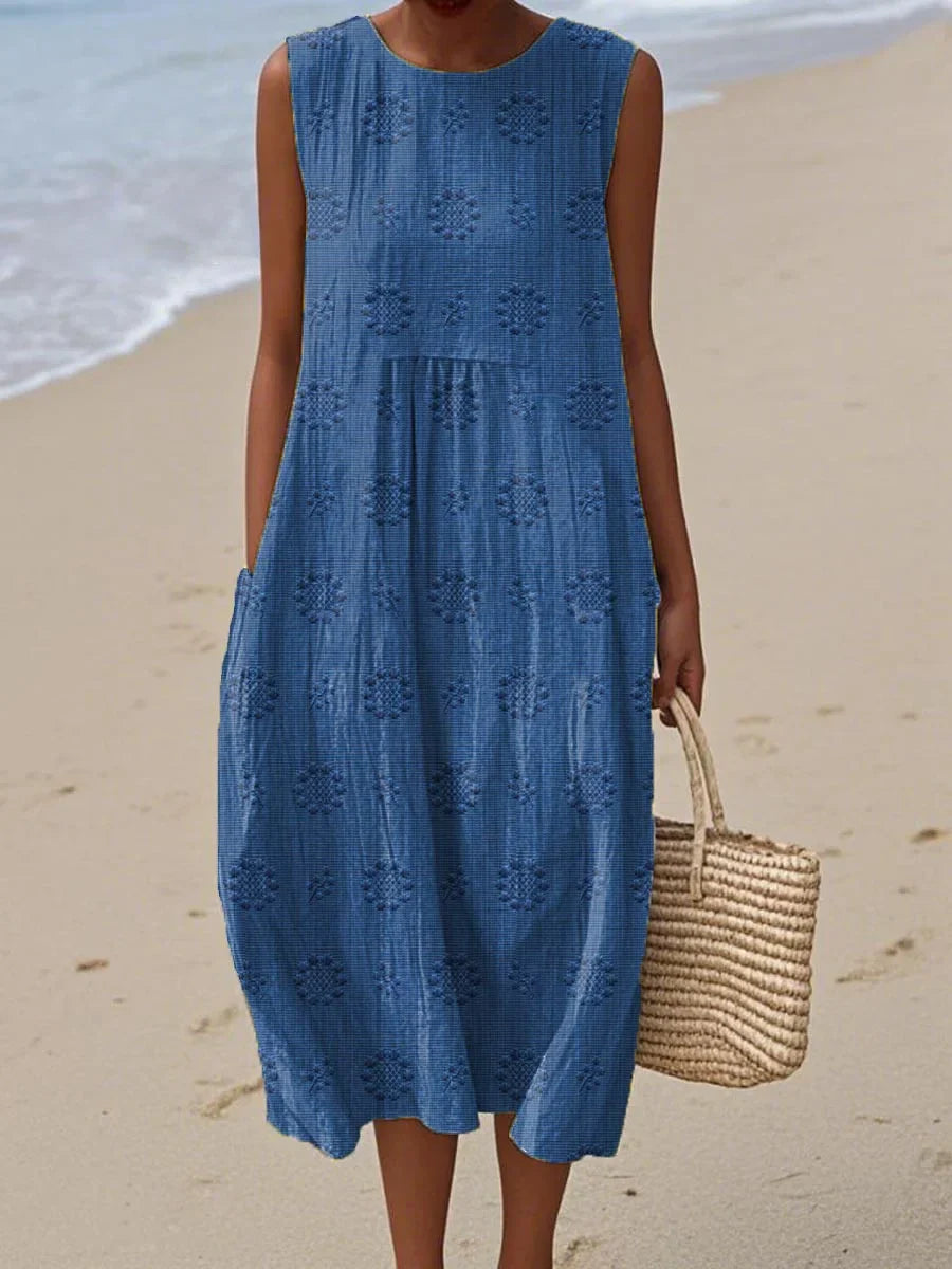 Aikaterini - Sleeveless Textured Pocket Midi Dress