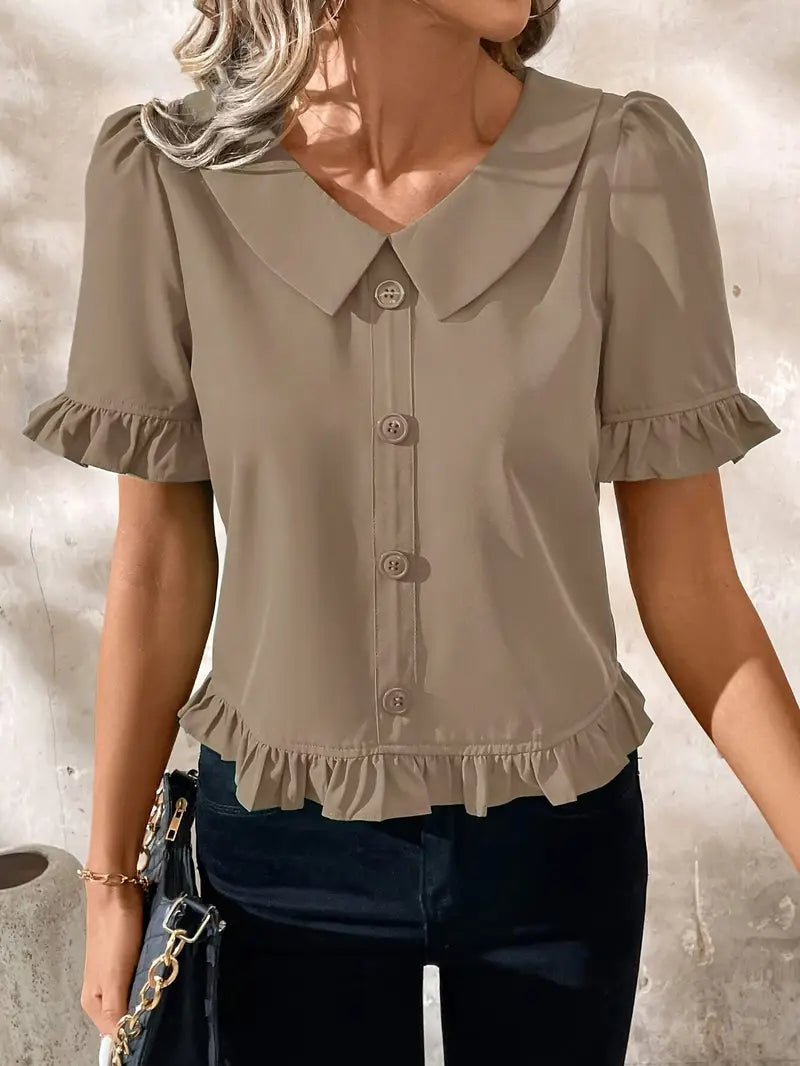 Foteini - Peter Pan Collar Short Sleeve Blouse