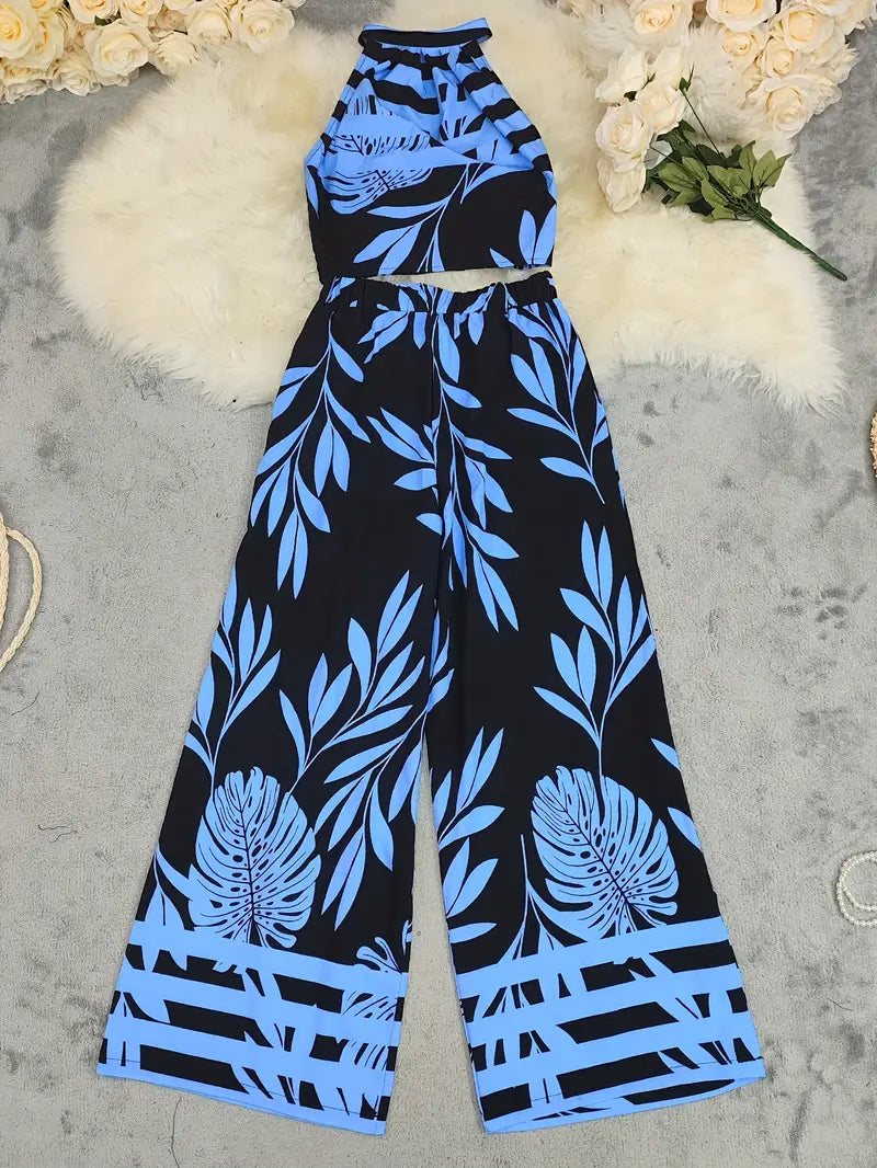 Zirina | Halter Crop Top Wide Leg Set