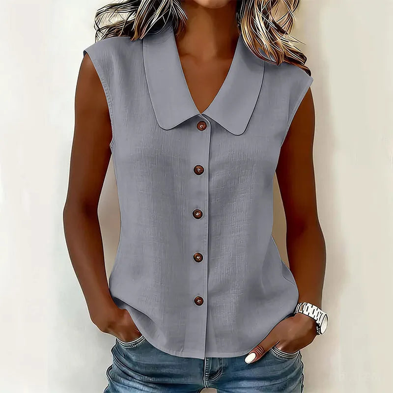 Chisato | Sleeveless V Neck Button Down Shirt