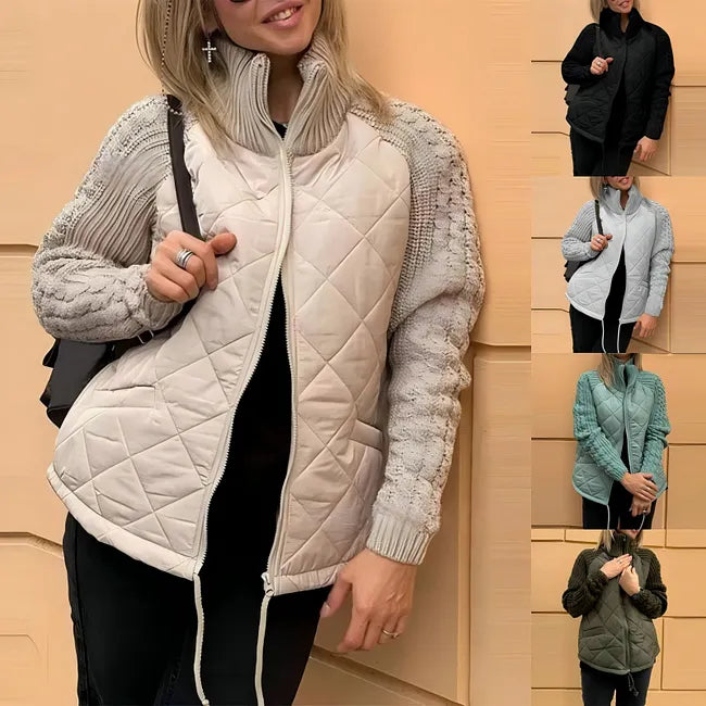 Saskia | Quilted Down Jacket with Knitted Sleeves