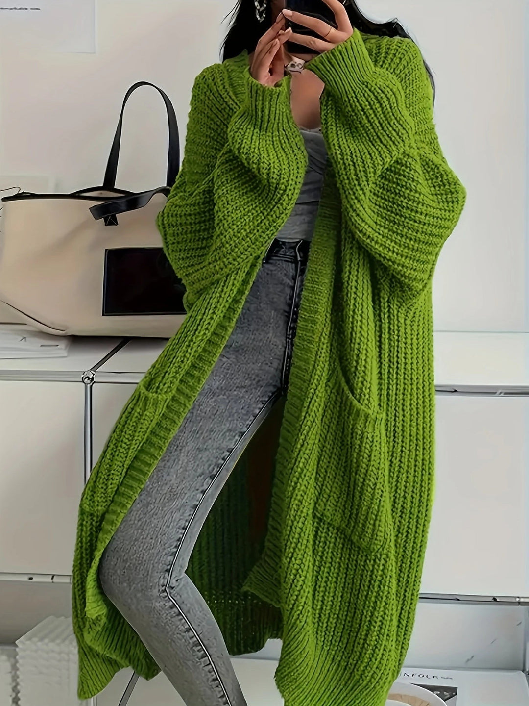 Maveoruna | Open Front Long Knit Cardigan with Pockets