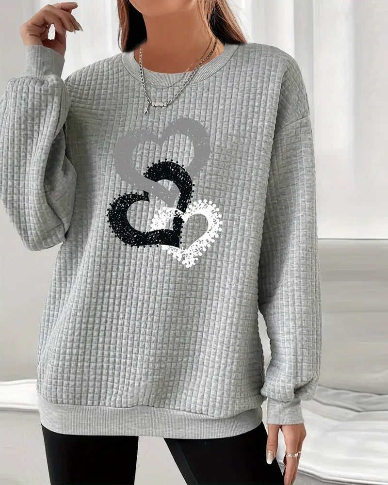 Catherine | Sweatshirt Gray Long Sleeve Heart Graphic Textured