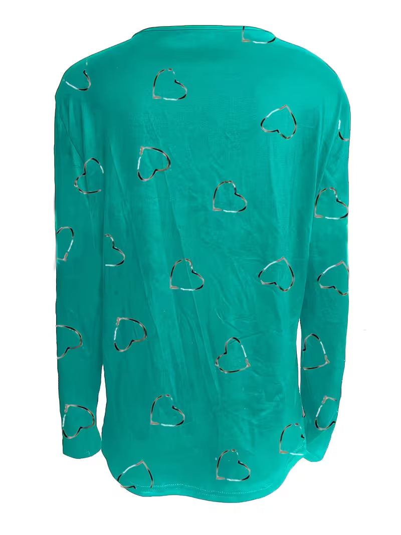 Romisha | Heart Print Zip Neck Top