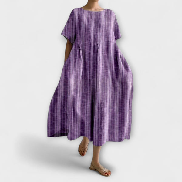 Nurhan | Checkered Short Sleeve Maxi Dress