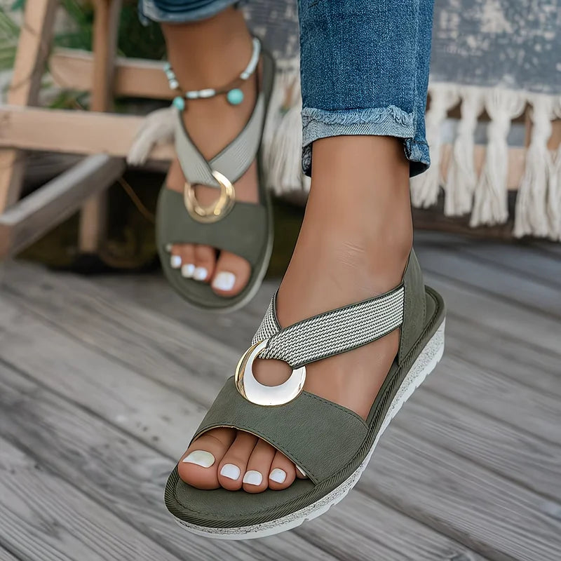 Marlenia - Flat Slingback Sandals With Metal Ring