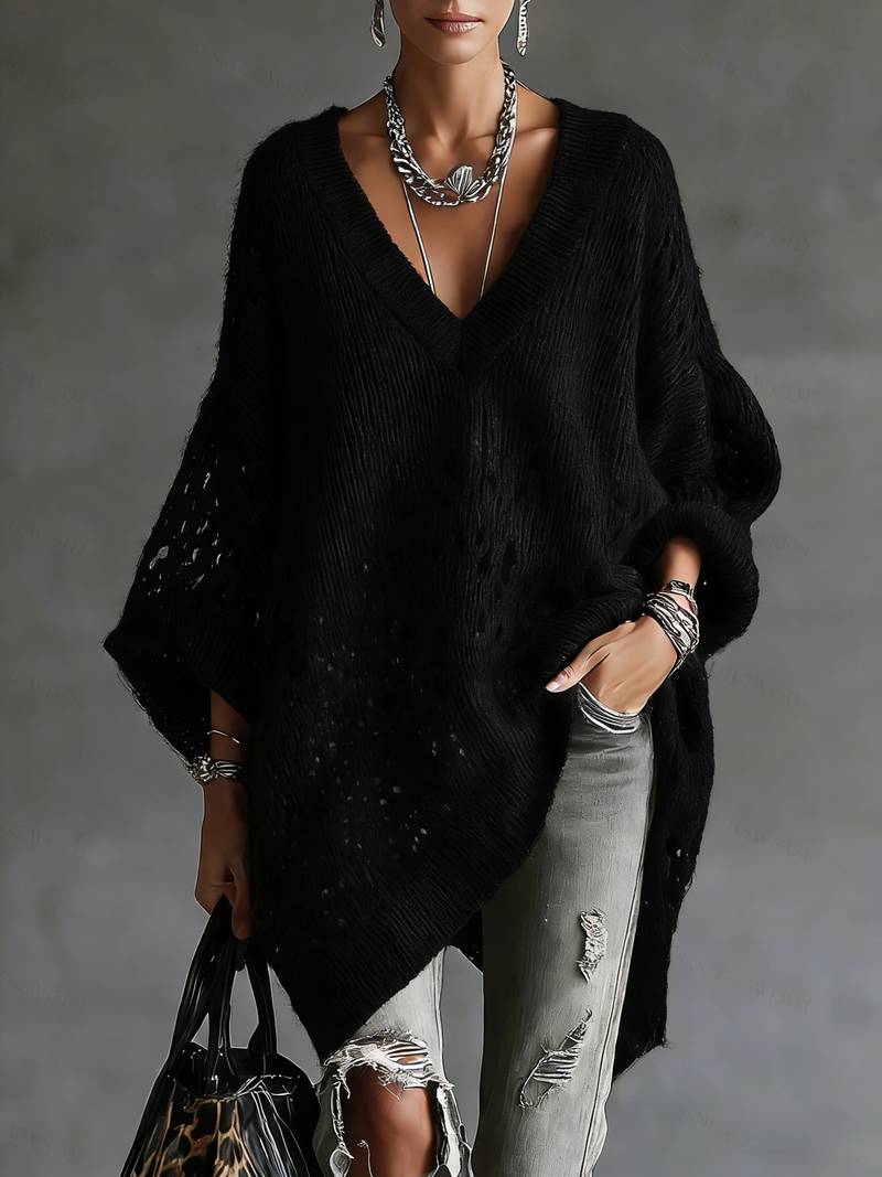 Bimashi | Pointelle Knit Oversized V-Neck Sweater