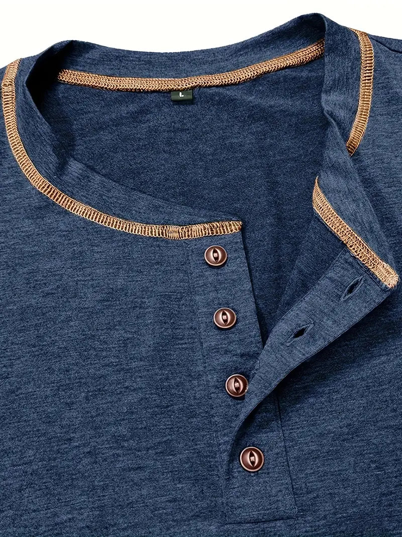 Orazio | Henley Short Sleeve Contrast Stitch Shirt