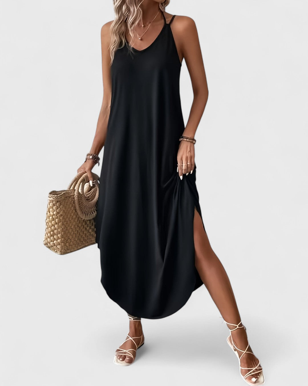 Tracie | Midi Dress V Neck Side Slit
