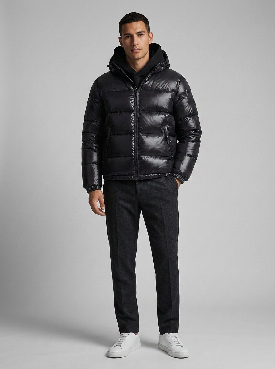 Amar | Puffer Jacket Black Hooded Zip Front