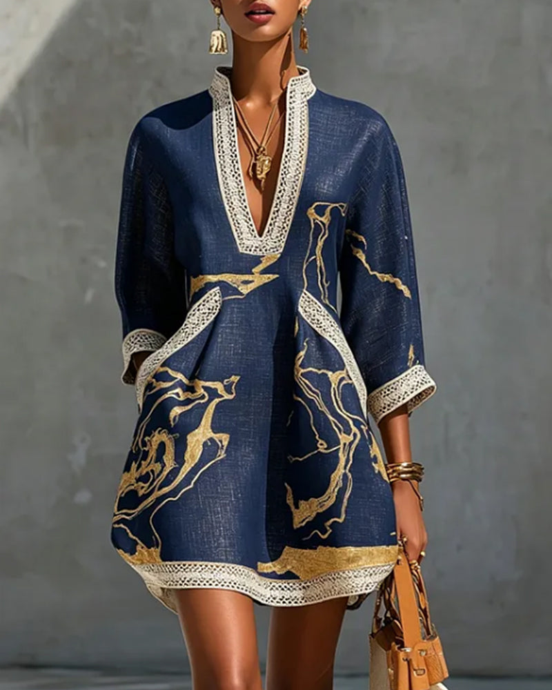Soeun | V-Neck Printed Tunic Mini Dress