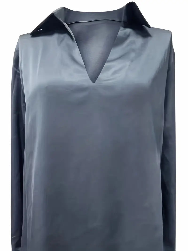 Lianyandra | V-Neck Satin Blouse in Light Pink