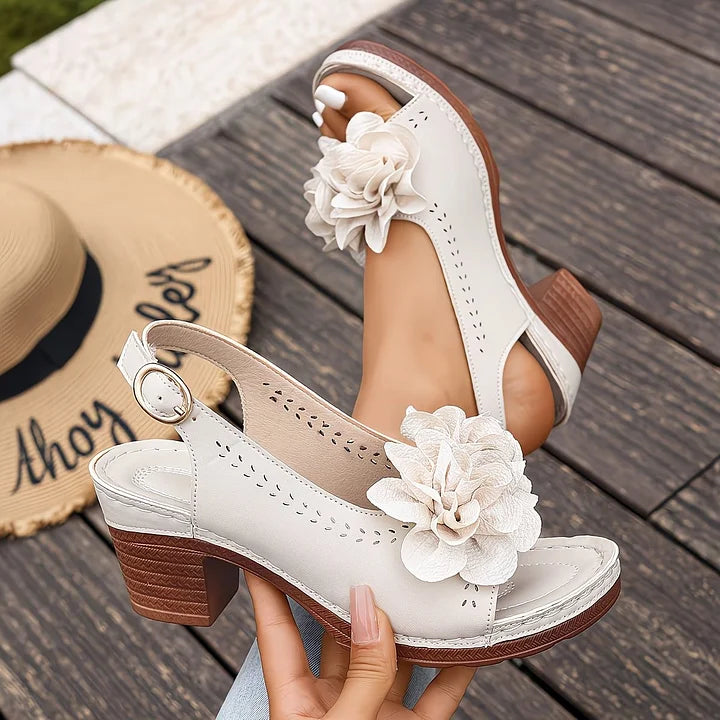Gayanthi | Floral Open Toe Slingback Heels