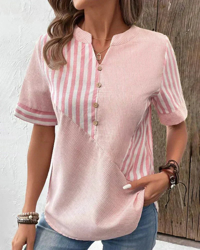 Monroe | Striped Short Sleeve Blouse with Buttons