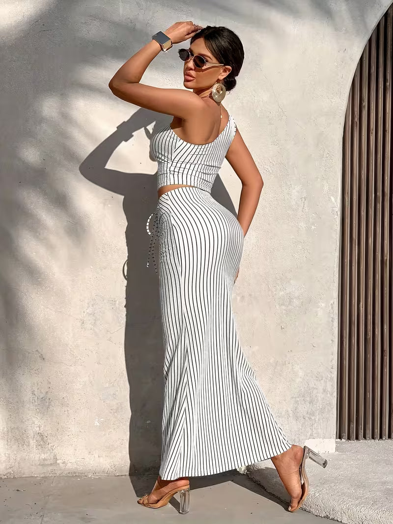 Shaiyla - Striped One Shoulder Two Piece Set