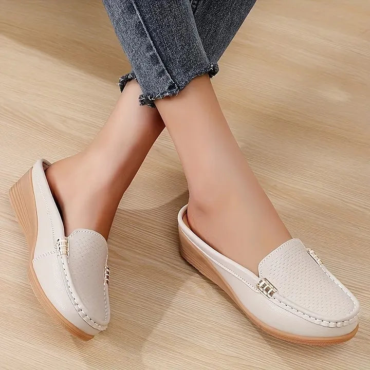 Morgani | Slip On Wedge Moccasin Mule Shoes
