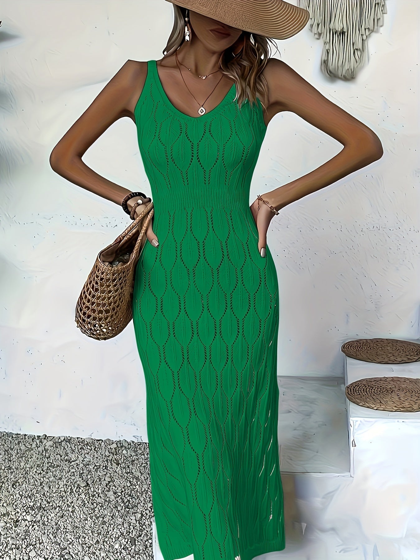 Luciana | Sleeveless Pointelle Knit Midi Dress
