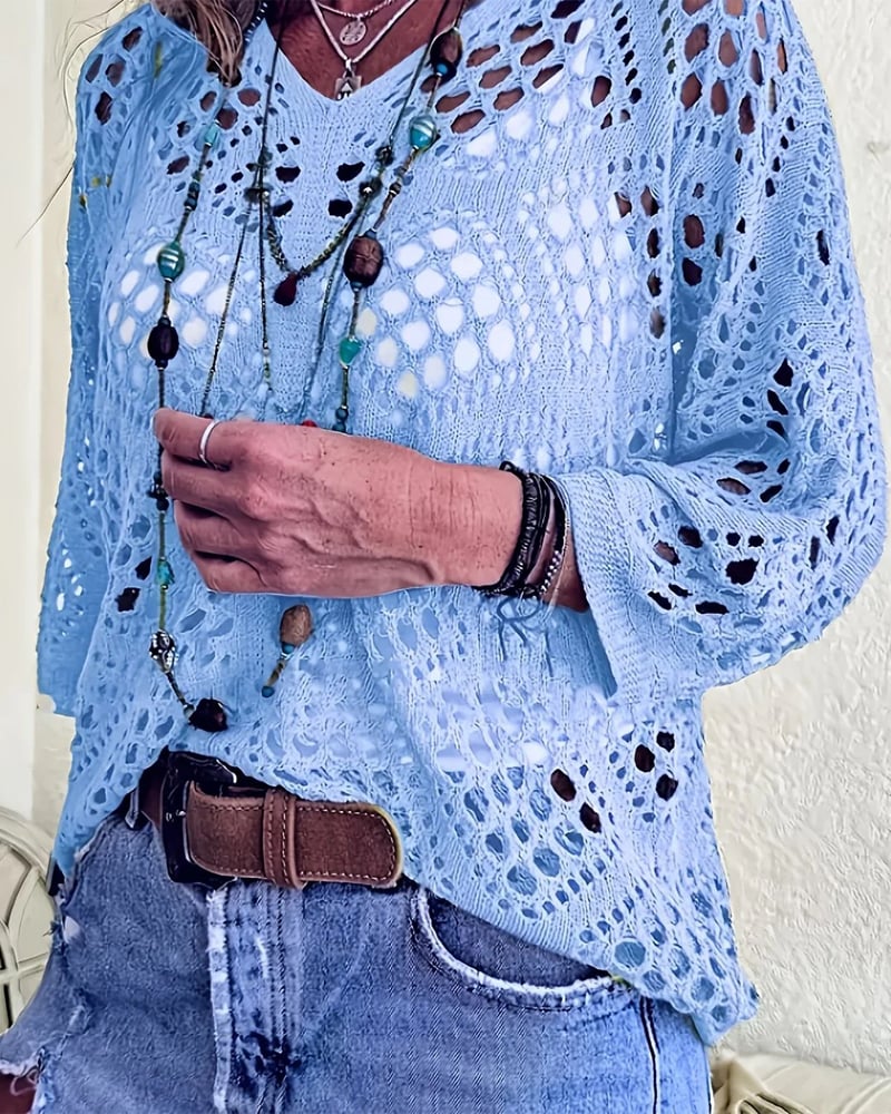 Helenia | Crochet Knit Openwork Sleeve Top