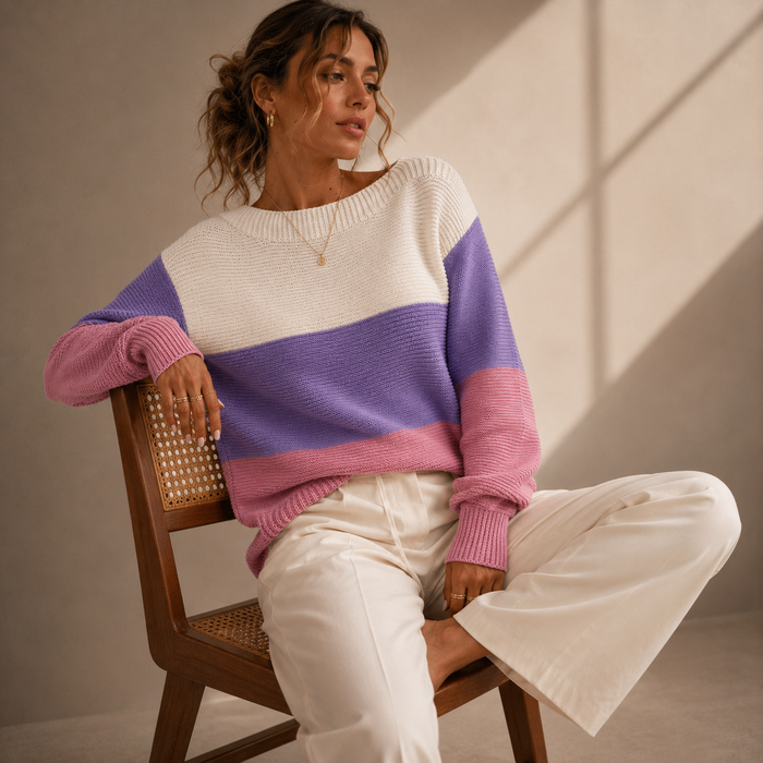 Delina | Oversized Color Block Knitted Sweater