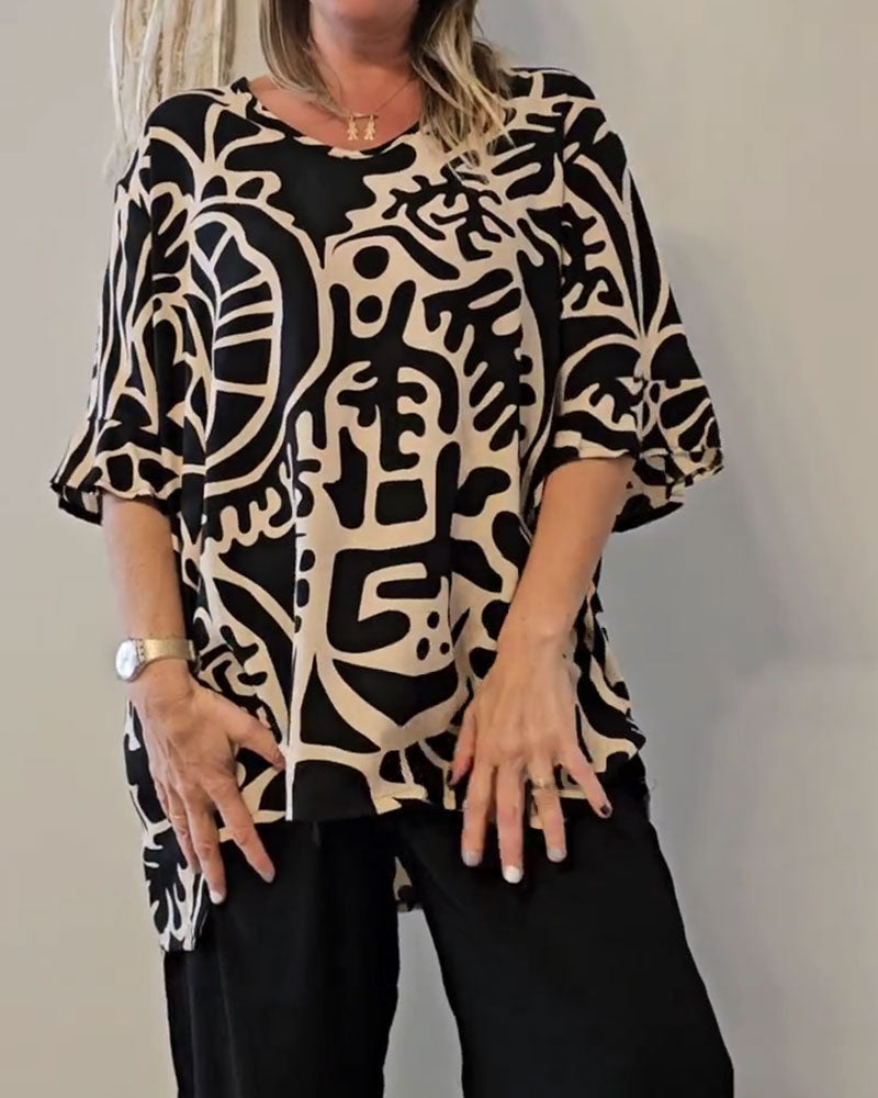Prabodhi | Abstract Print Loose Fit Top