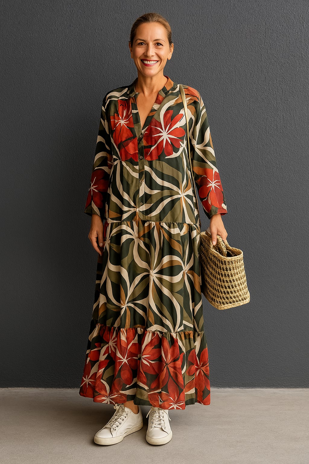Solveig |  Maxi Dress Floral Print V-Neck Loose