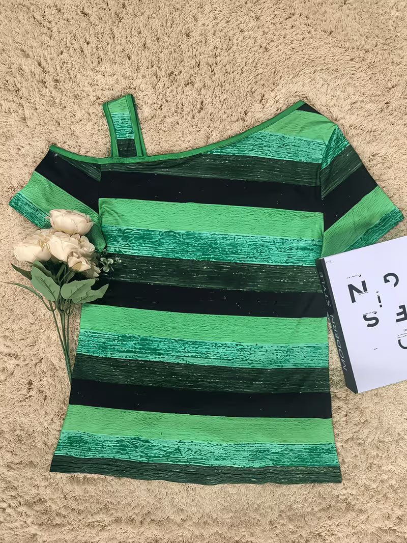 Sittina | Striped Cold Shoulder Cutout Top