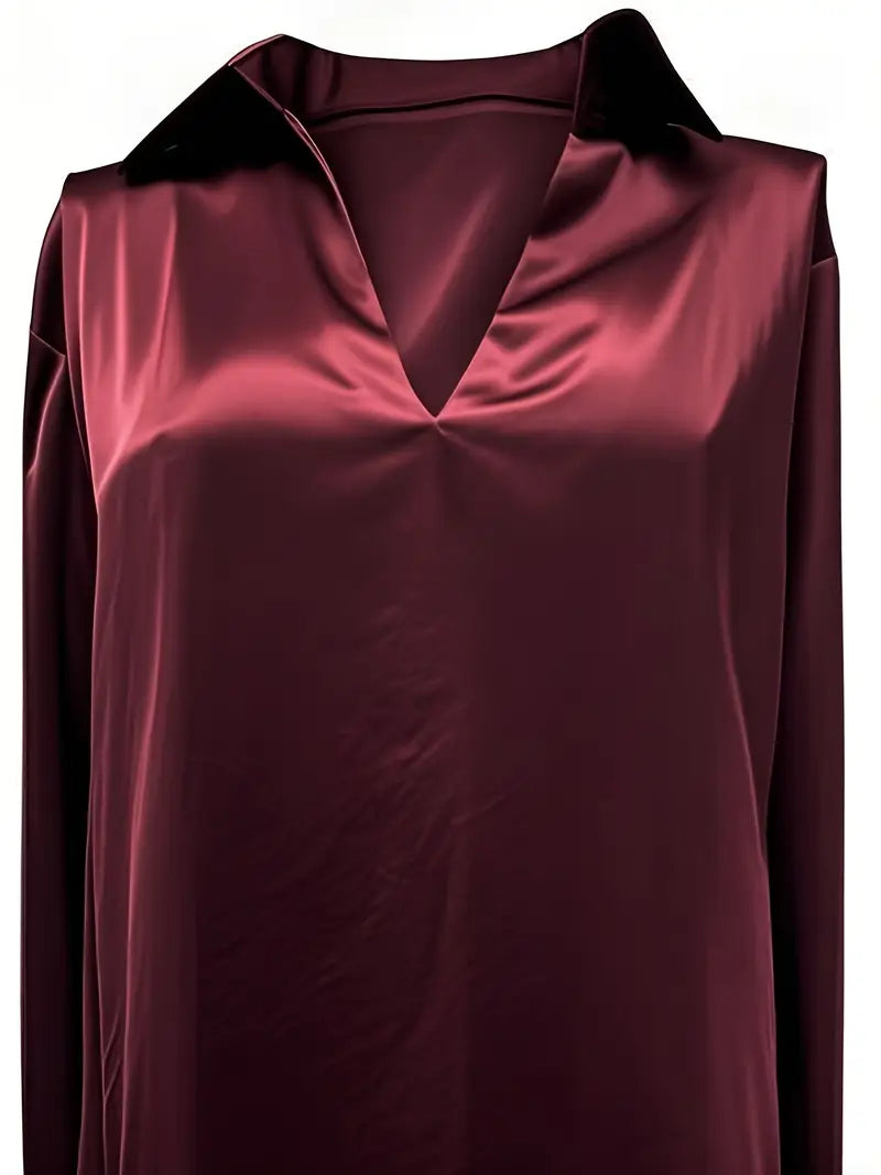 Lianyandra | V-Neck Satin Blouse in Light Pink