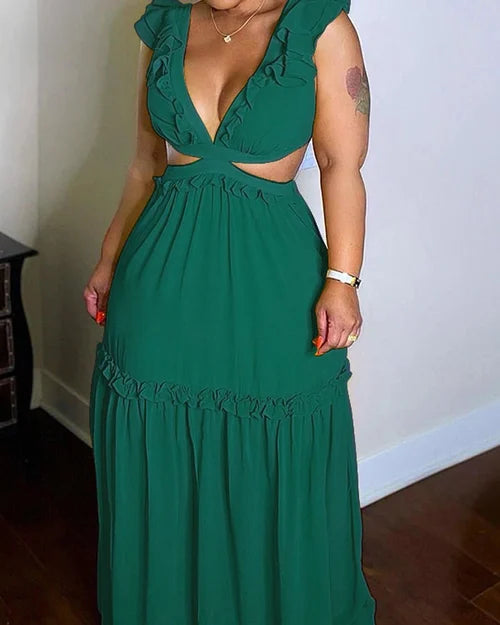 Versailles | Ruffle Sleeve Cutout Maxi Dress