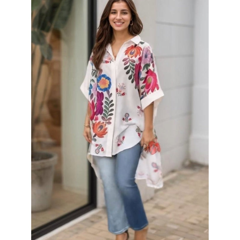 Rossella | Floral Print Short Sleeve Long Blouse