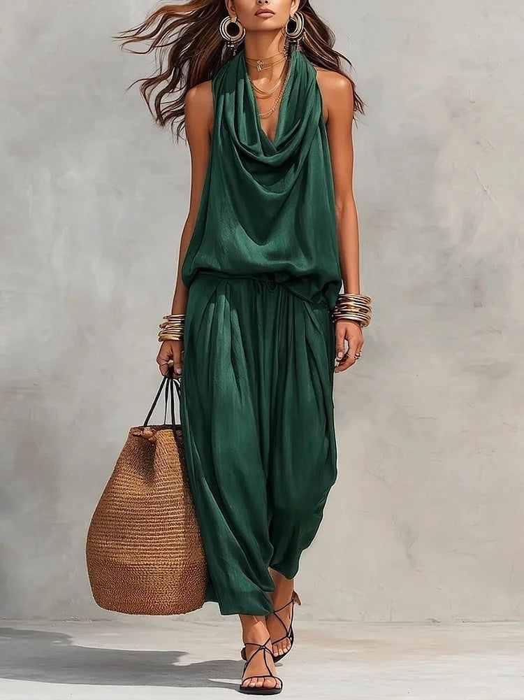 Katerina | Sleeveless Draped Two Piece Trouser Set