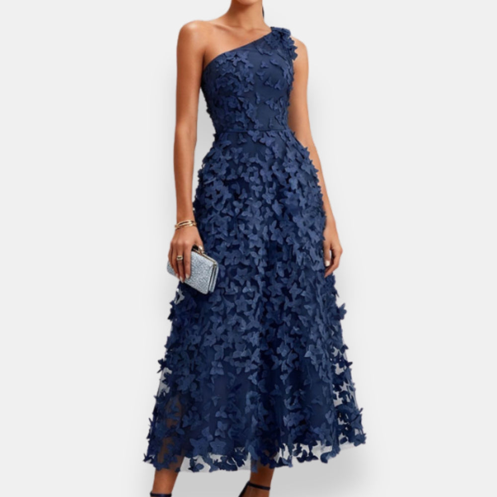 Suniya | Midi Dress With One Shoulder Appliqués