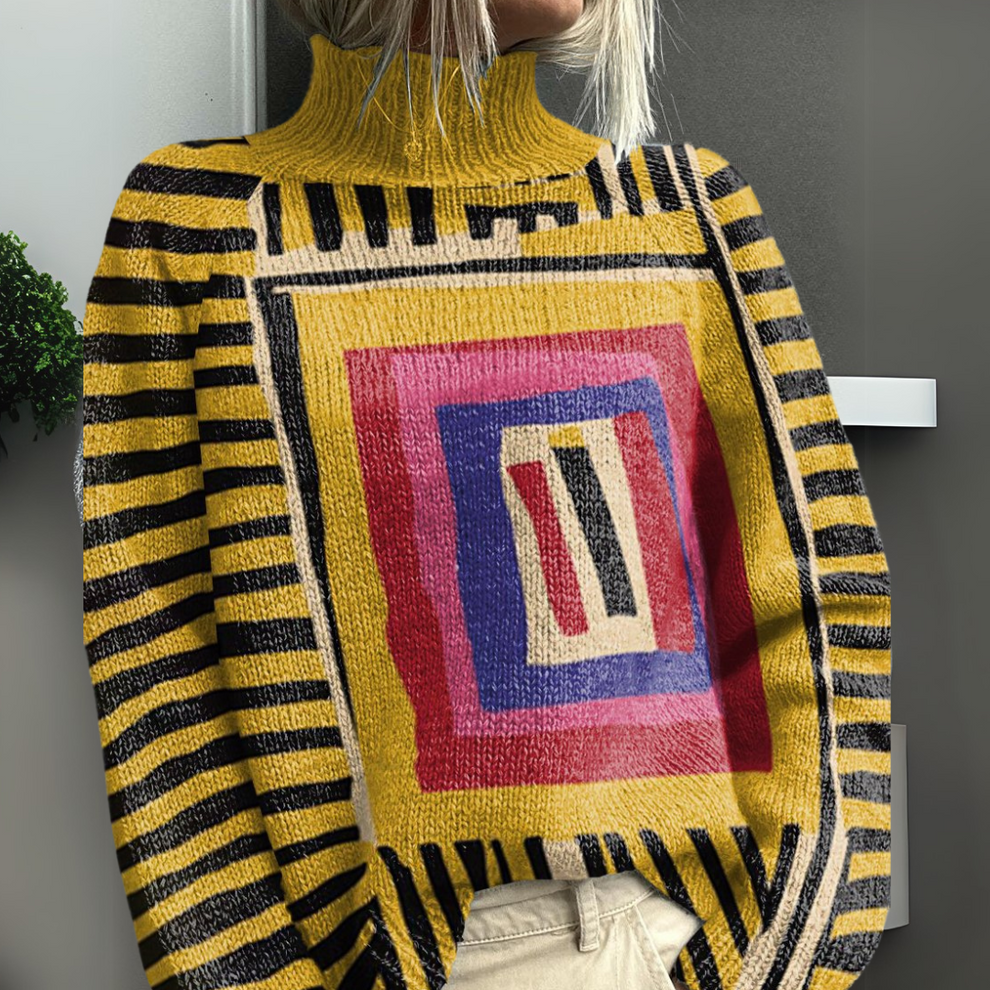 Rasha | Mock Neck Printed Knit Sweater